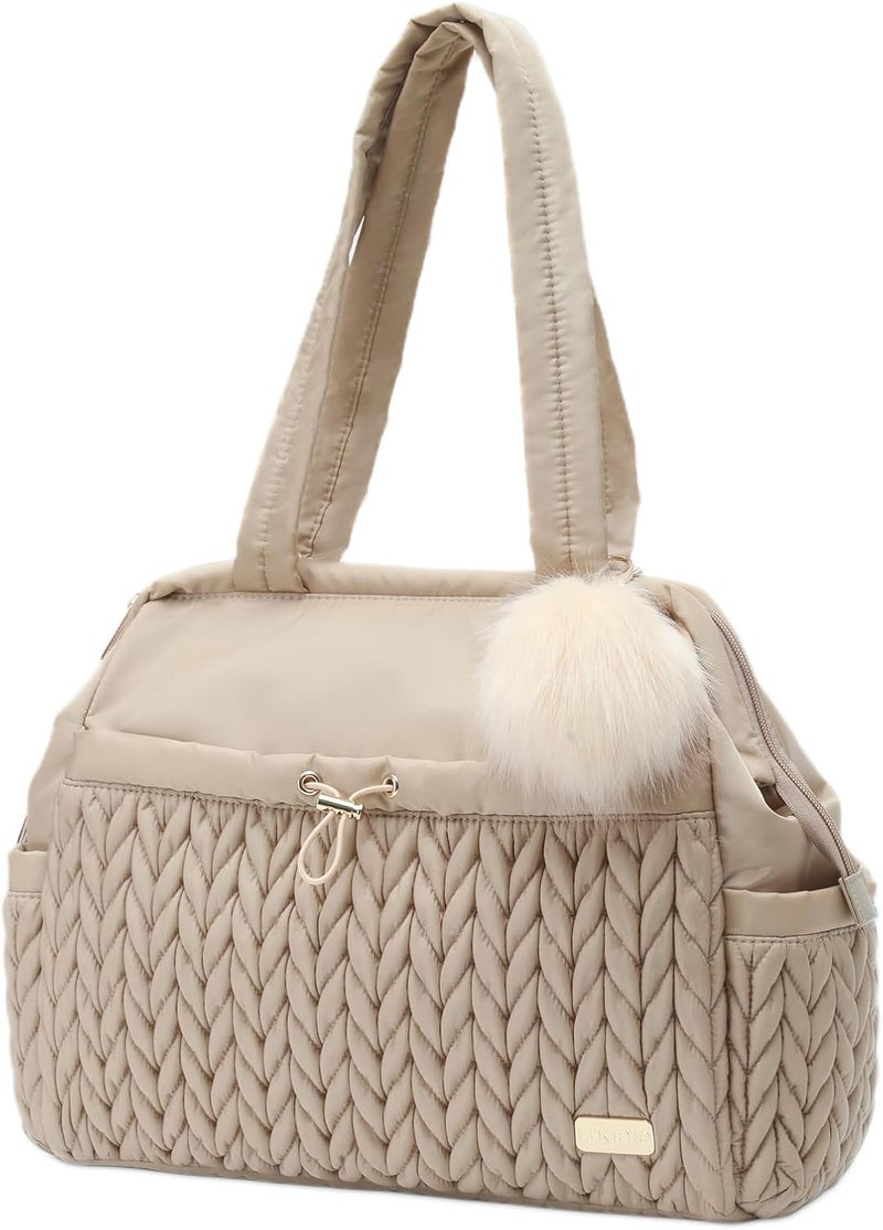 LUKJOJO Asha Diaper Bag Tote For Daily Use, Travel Shoulder Diaper Bag With Long Strap And Stroller Clips Hospital Bag For Labor Delivery,Practial Baby Bag For New Parents(Beige) - Image 1
